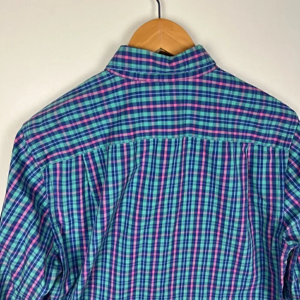 Southern Tide Classic Fit Plaid Button Down Shirt Collared Pink Blue mens size M